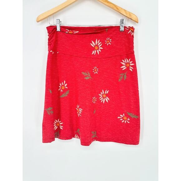 Toad & Co Chaka Skirt Sz M Organic Cotton Blend Red Floral Poppy Beachy Boho - Picture 1 of 6